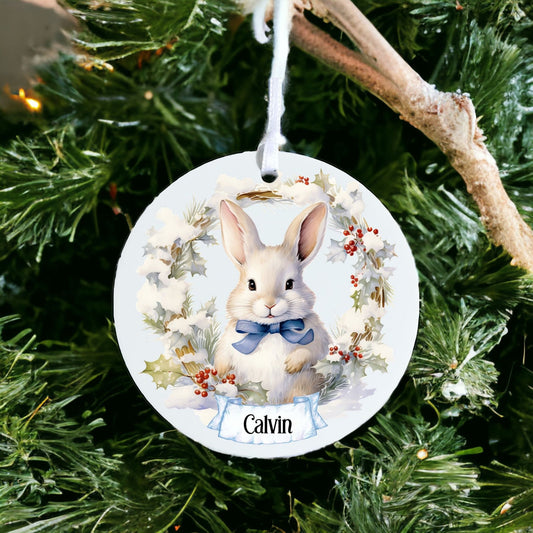 Personalised Traditional Bunny Rabbit - Acrylic Bauble Christmas Tree Ornament Decoration Gift Keepsake