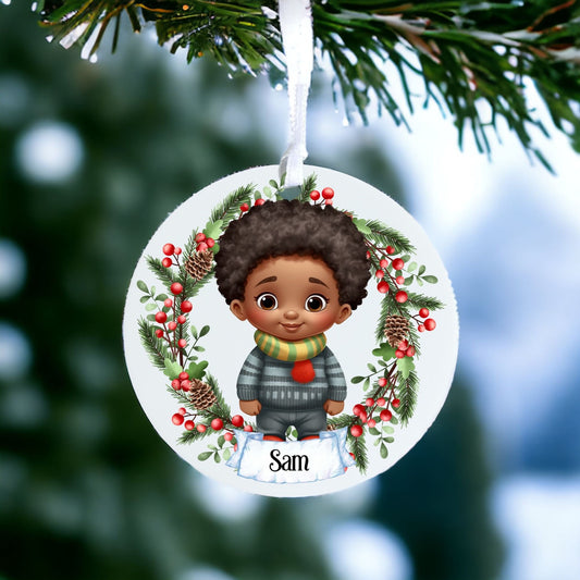 Personalised Cute Child Green Scarf - Acrylic Bauble Christmas Tree Ornament Decoration Gift Keepsake
