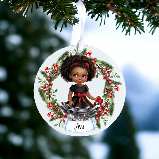 Personalised Cute Child In Black Dress B - Acrylic Bauble Christmas Tree Ornament Decoration Gift Keepsake
