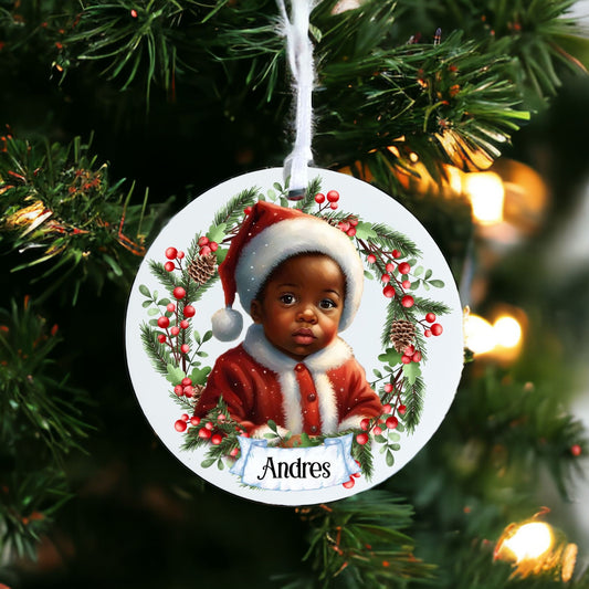 Personalised Cute Child In Red And White Bauble C - Acrylic Bauble Christmas Tree Ornament Decoration Gift Keepsake