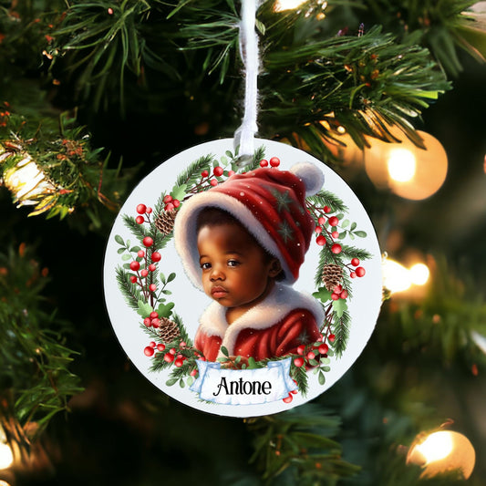 Personalised Cute Child In Red And White Bauble E - Acrylic Bauble Christmas Tree Ornament Decoration Gift Keepsake