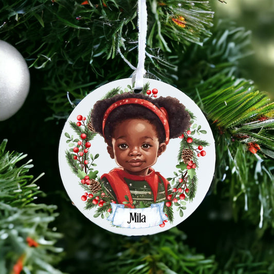 Personalised Cute Child In Green Jumper A - Acrylic Bauble Christmas Tree Ornament Decoration Gift Keepsake