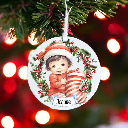 Personalised Cute Child In Red And White Bauble P - Acrylic Bauble Christmas Tree Ornament Decoration Gift Keepsake