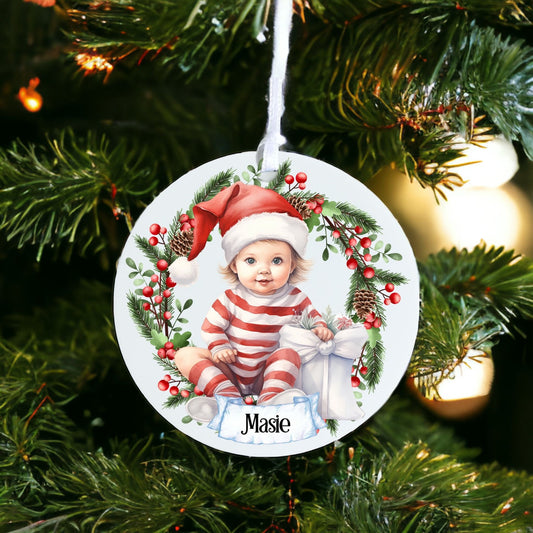 Personalised Cute Child In Red And White Bauble R - Acrylic Bauble Christmas Tree Ornament Decoration Gift Keepsake