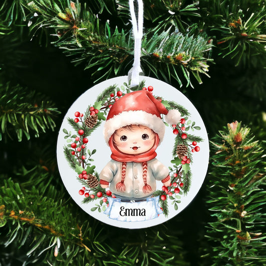 Personalised Cute Child In Red And White Bauble U - Acrylic Bauble Christmas Tree Ornament Decoration Gift Keepsake