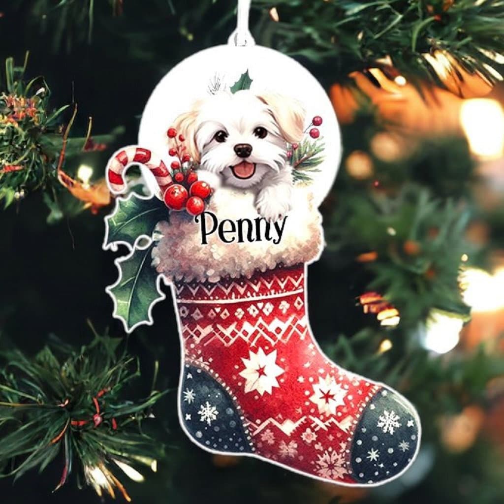 Personalised Maltese Pet Dog Christmas Stocking Bauble