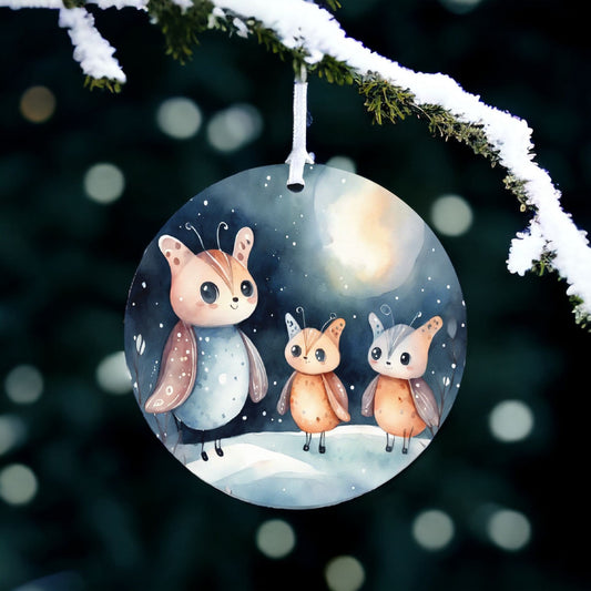 Butterfly Bird Family Winter Starry Night Decoration - Acrylic Bauble Christmas Tree Ornament Gift Keepsake