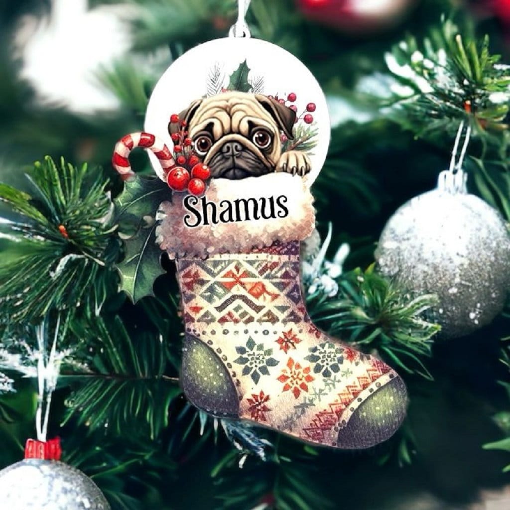 Personalised Pug Pet Dog Christmas Stocking Bauble